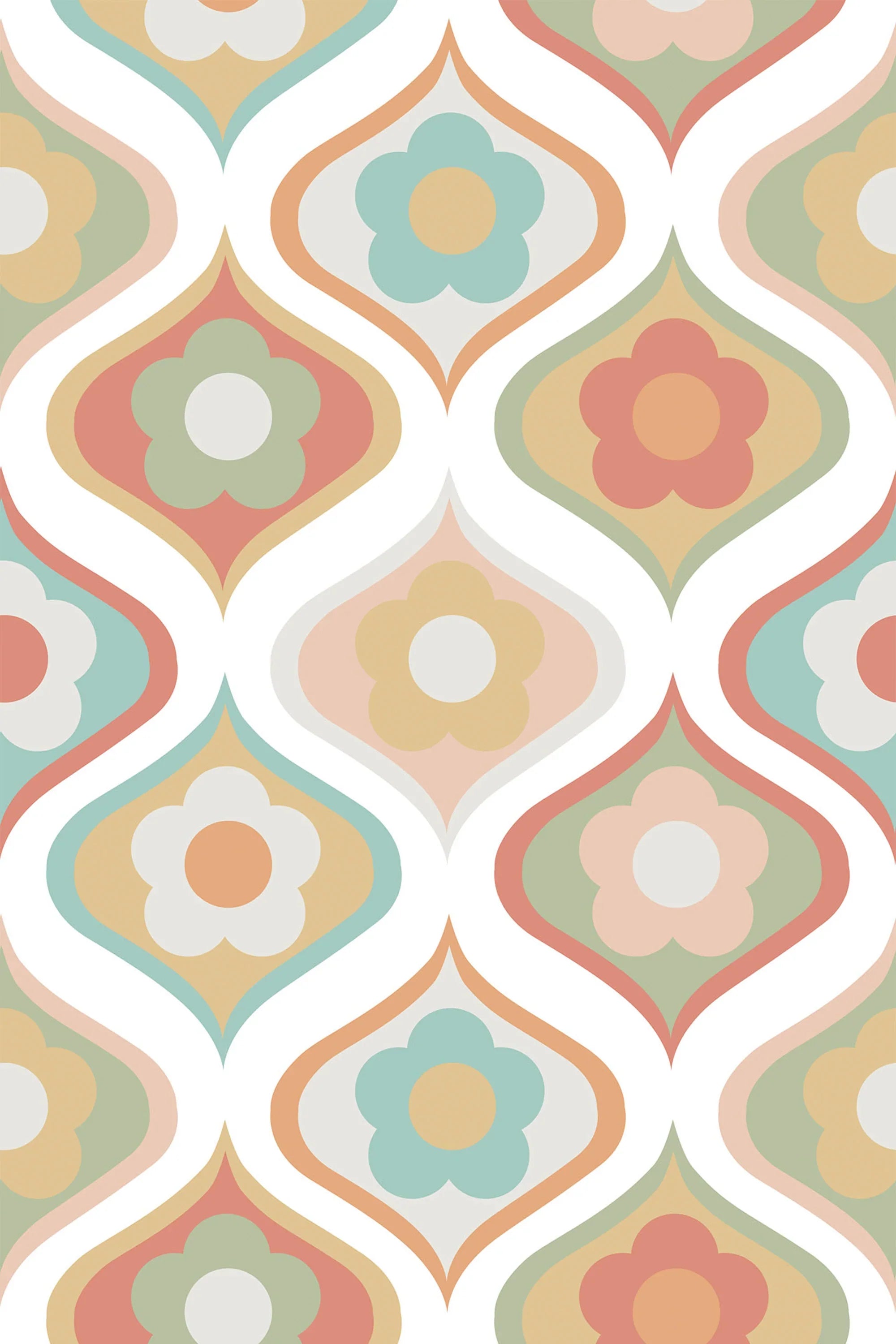 Pastel retro floral wallpaper for walls