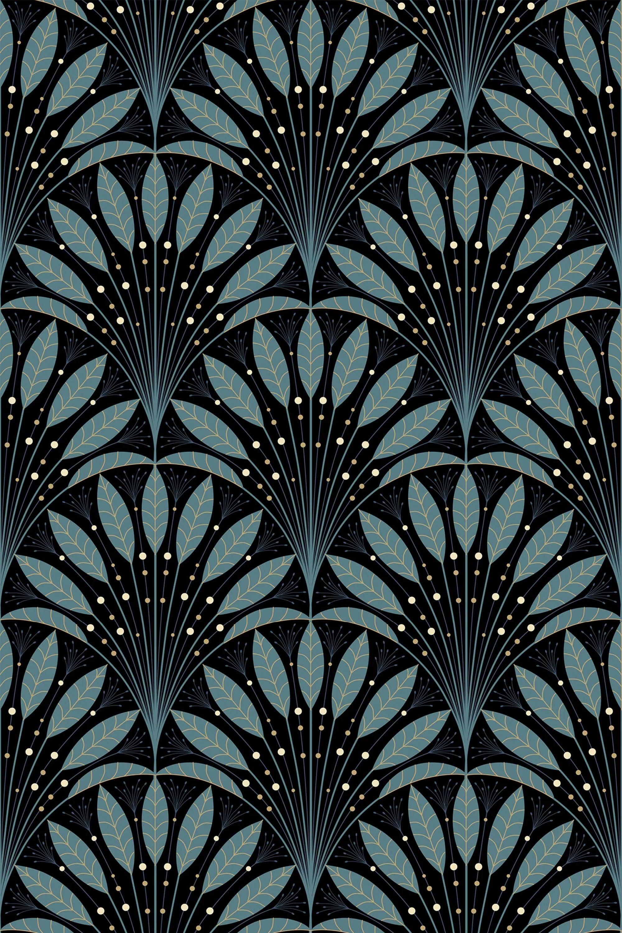 Bold blue leaf arch wallpaper for walls