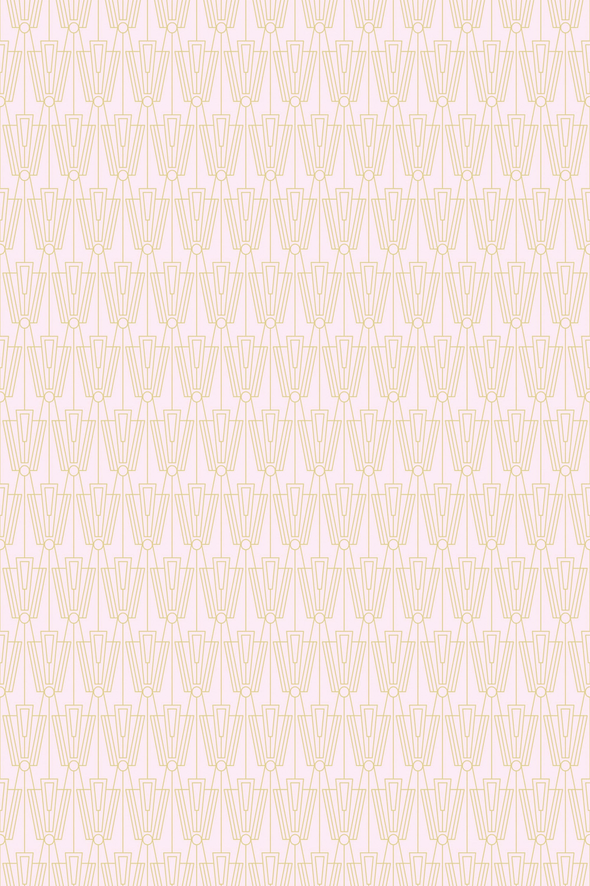 Elegant beige wallpaper with geometric Art Deco pattern in gold lines, offering a subtle vintage look, peel and stick removable wallpaper.