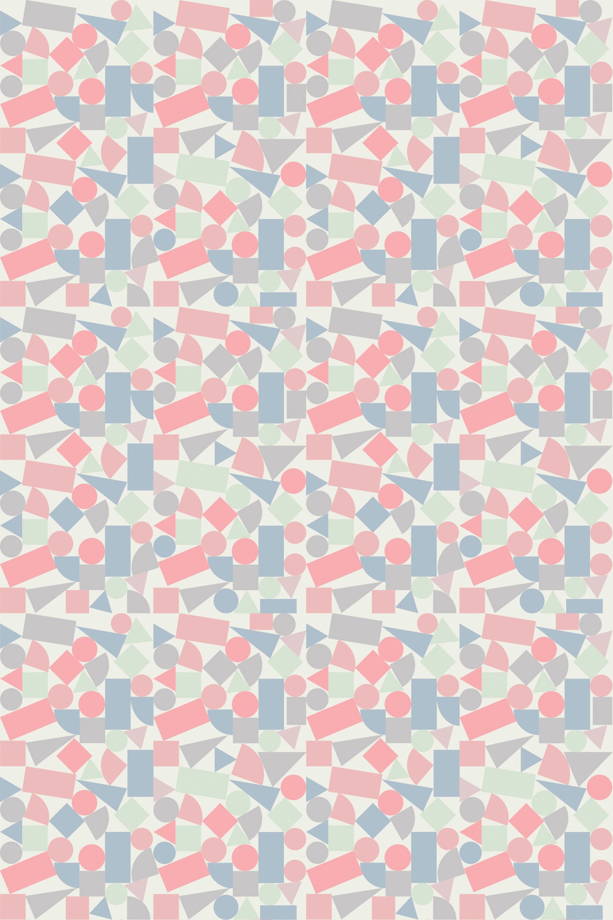 Colorful geometric shapes forming a playful pattern suitable for a child's room, peel and stick removable wallpaper.