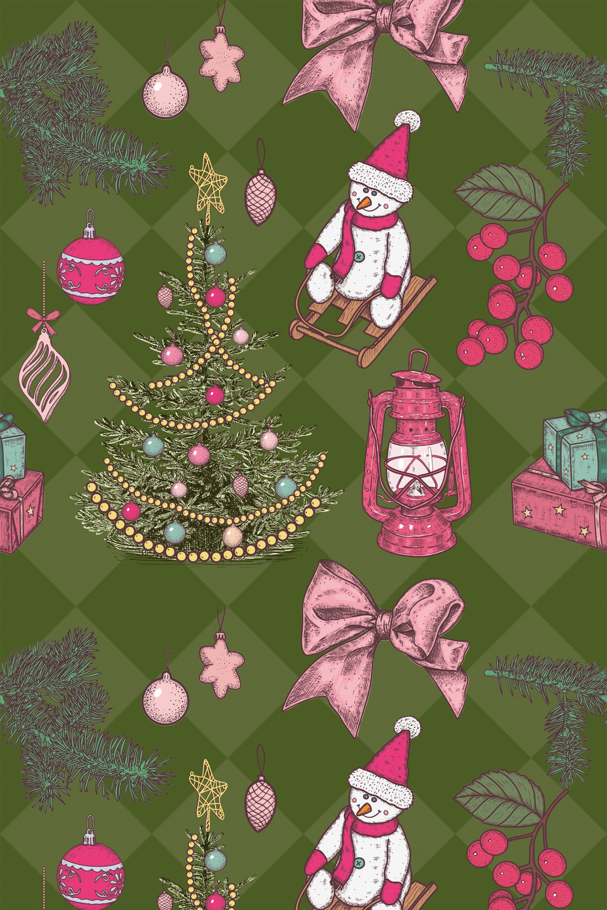 vintage christmas elements wallpaper pattern repeat