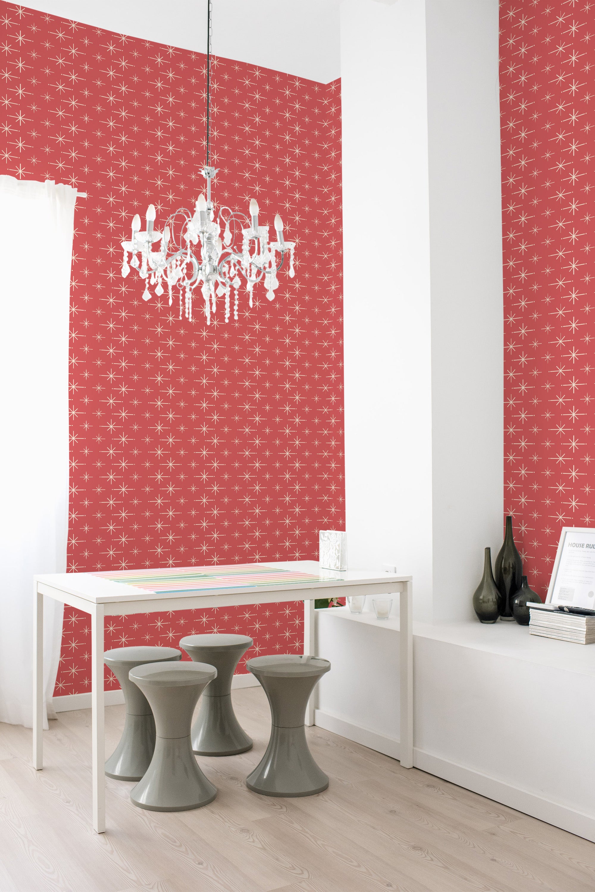 self adhesive wallpaper retro stars pattern dining room table chandelier home decor