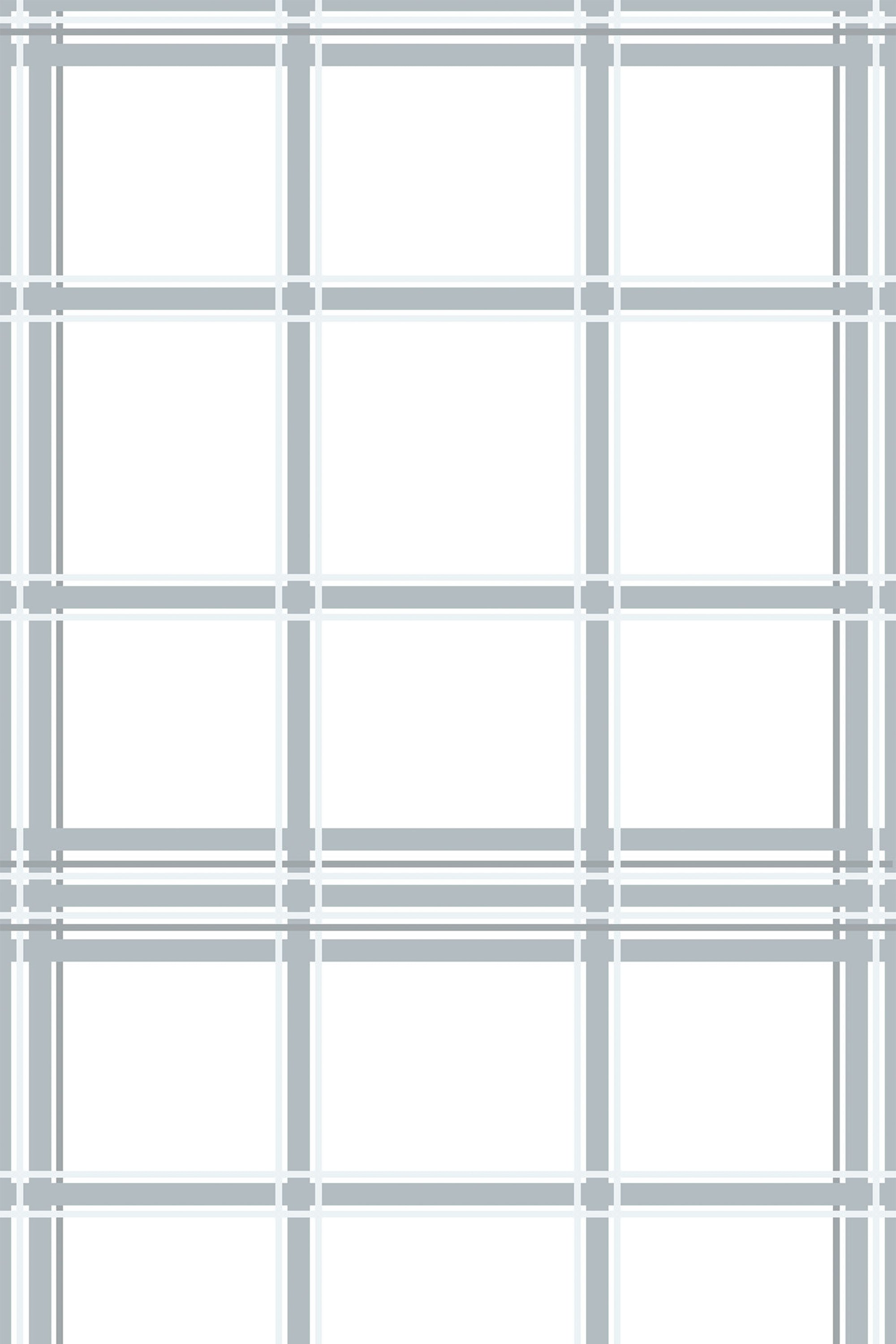 A plaid pattern with intersecting thin grey lines, forming evenly spaced squares on a white background. Peel and stick removable wallpaper.
