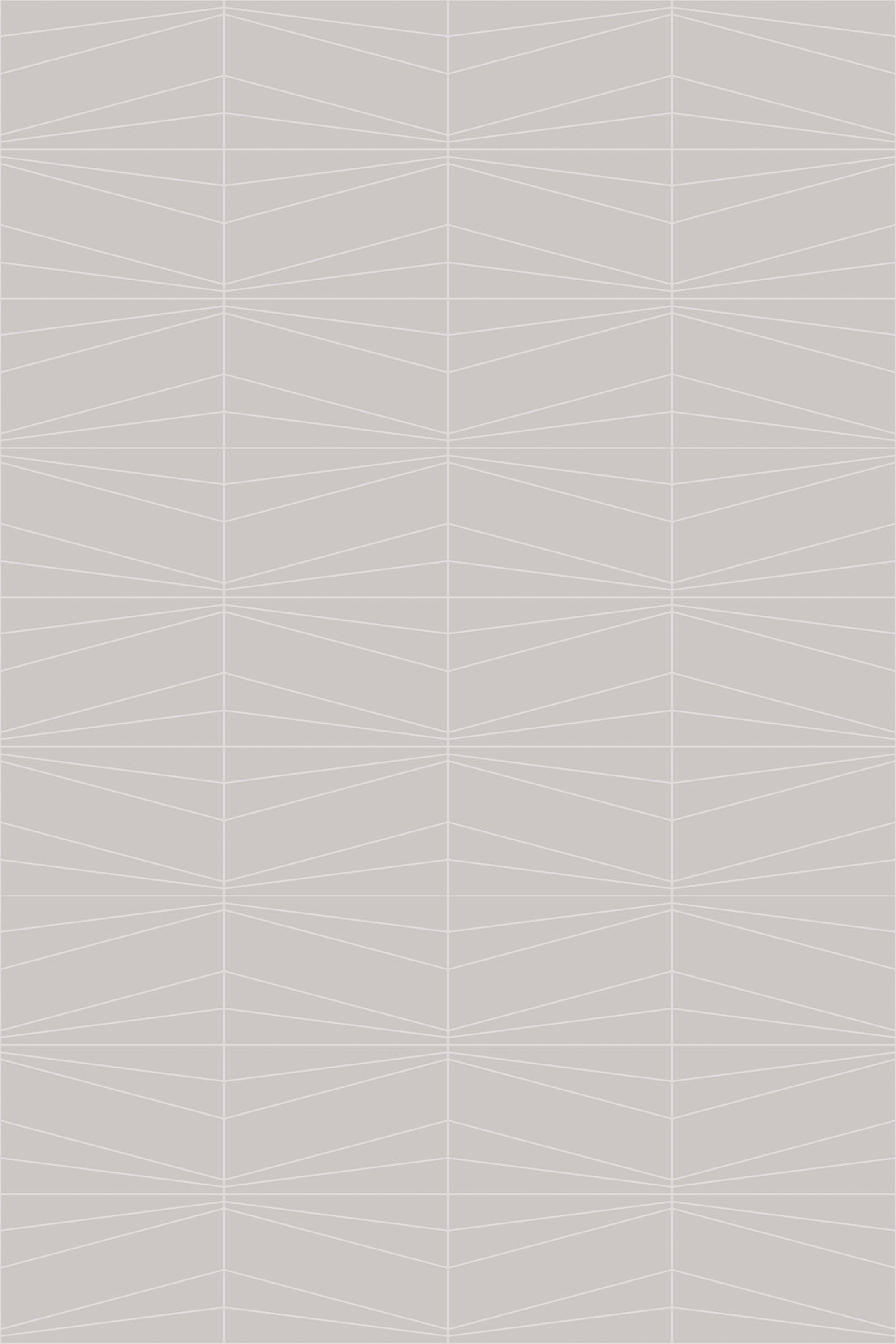 Thin white lines form a symmetrical, striped geometric pattern of interconnected diamonds on a light gray background. The design creates a modern and minimalist look with clean, angular shapes repeating across the surface. Peel and stick removable wallpaper.