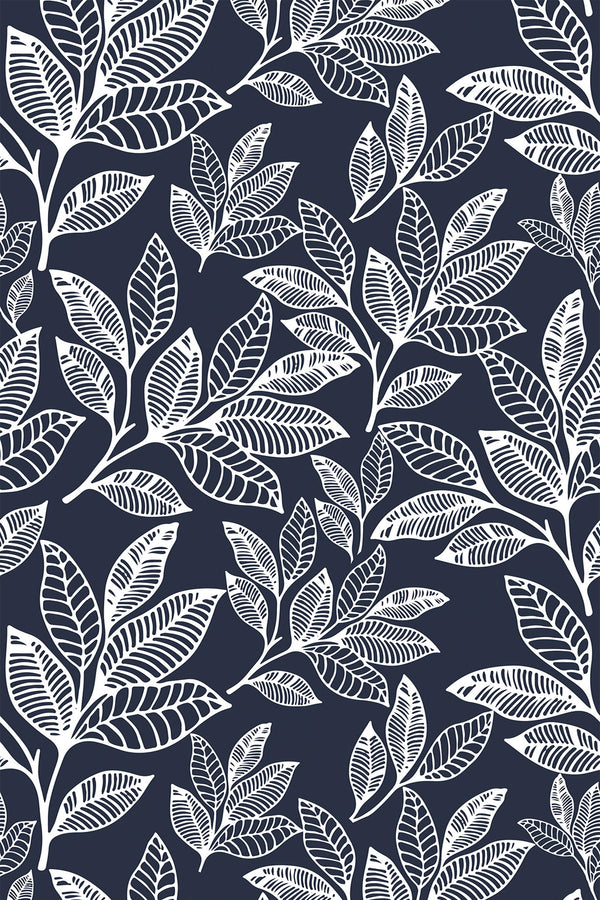 Navy seamless leaf Wallpaper