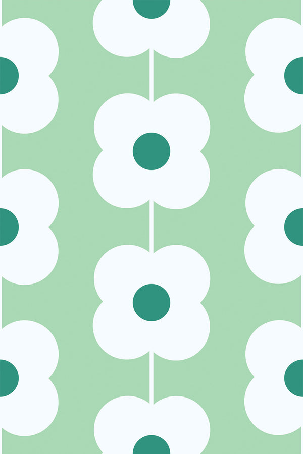 Green retro floral line Wallpaper