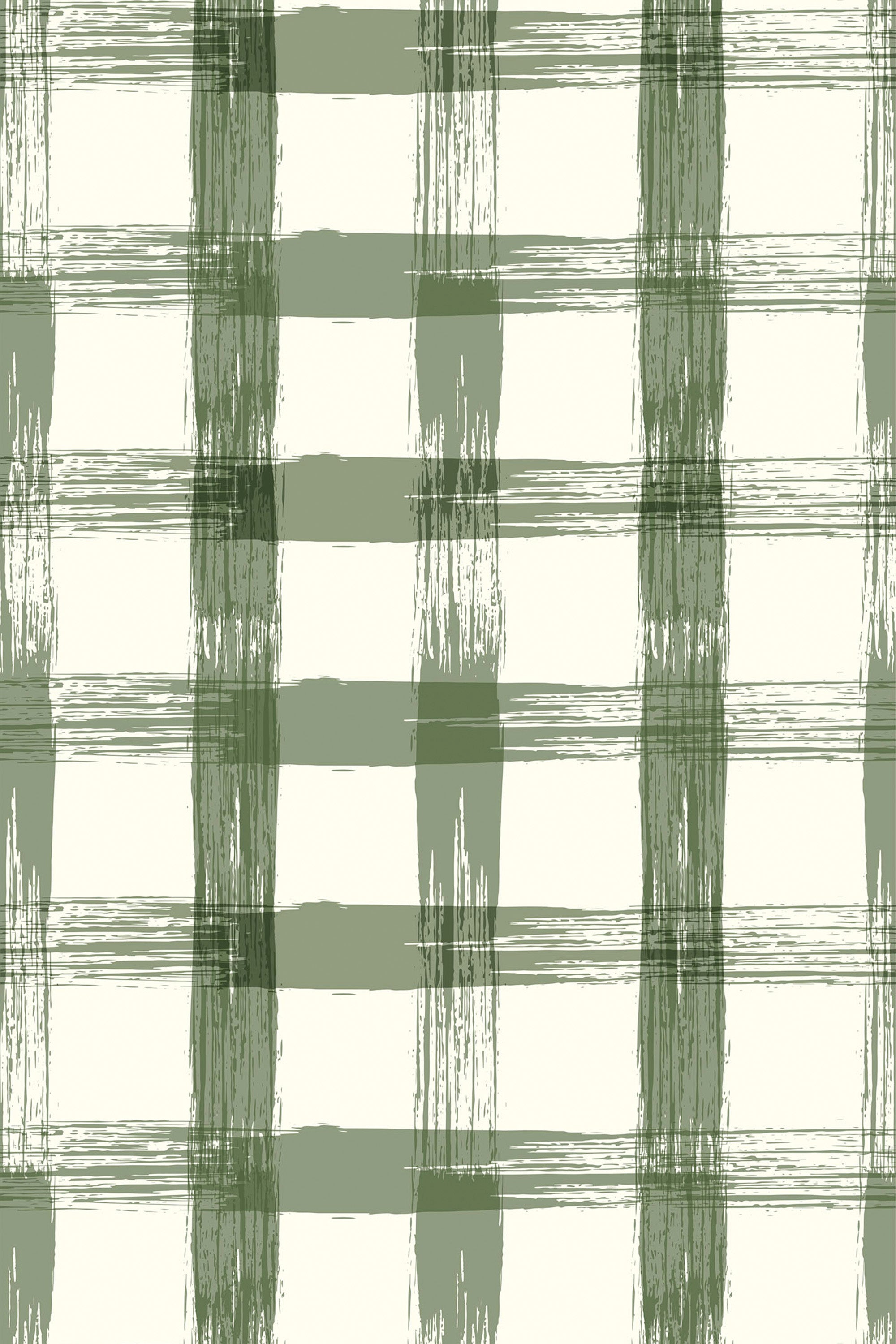 Green and beige Farmhouse plaid pattern on peel and stick removable wallpaper.