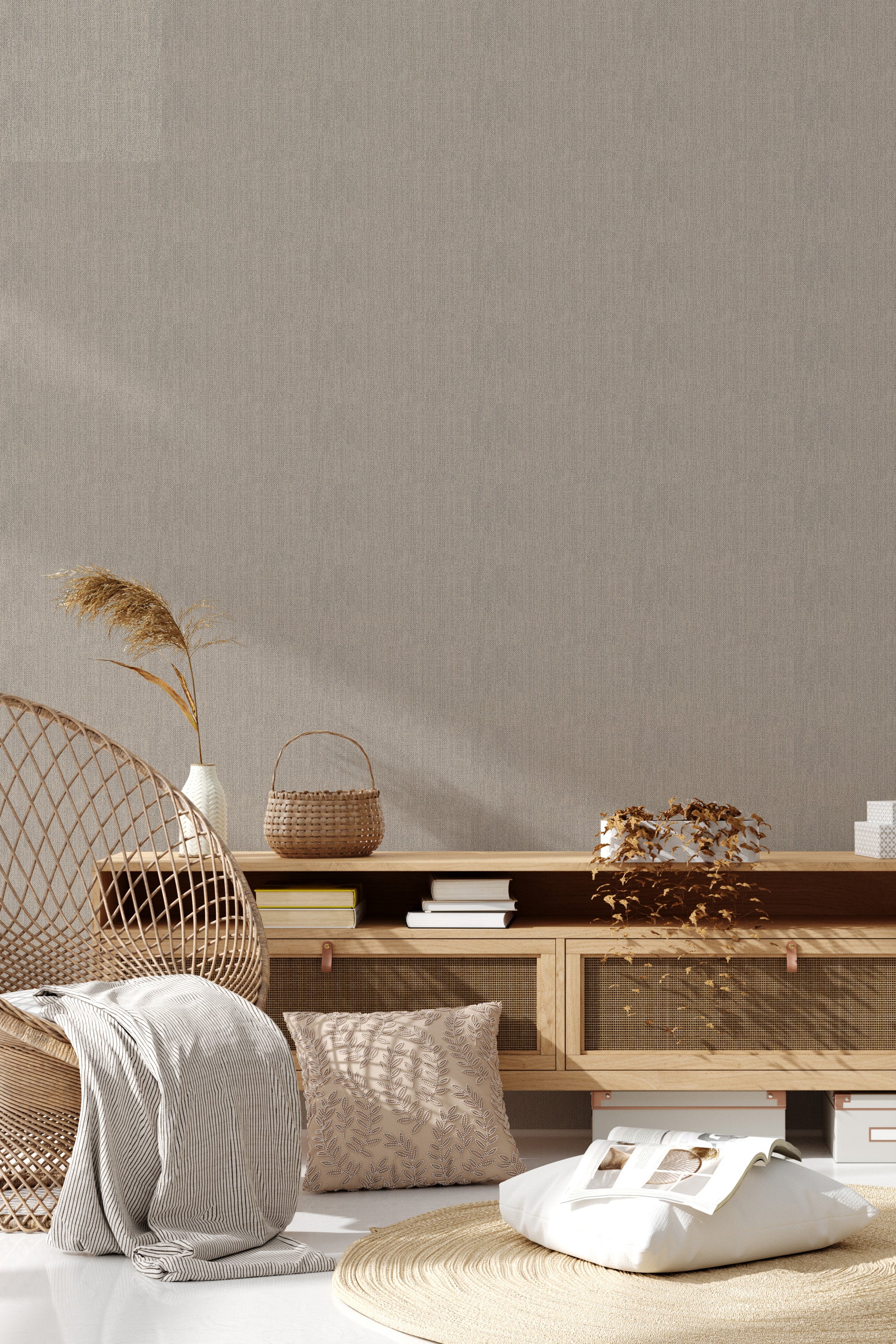 living room rattan furniture decorative plant faux linen wall decor