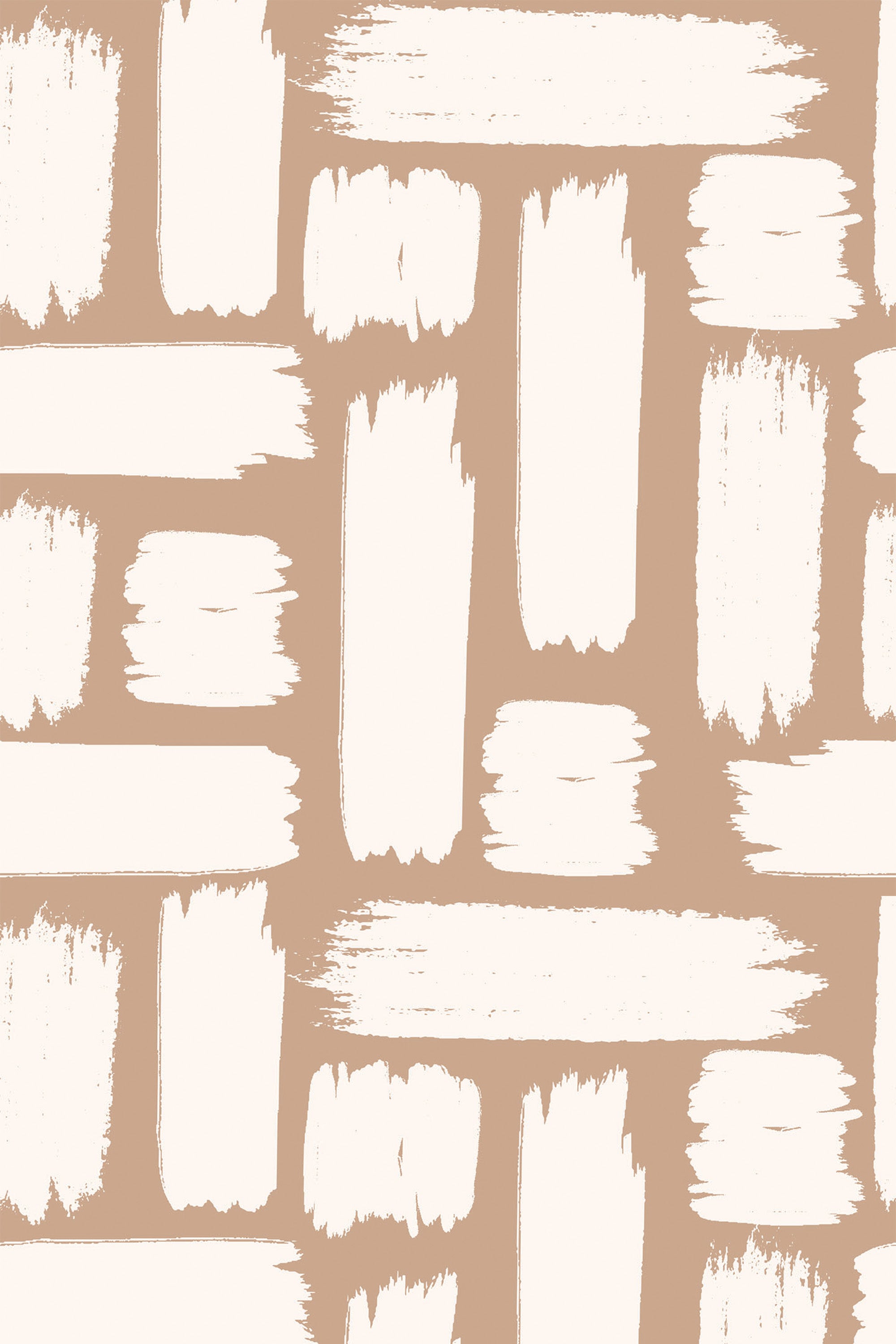 Abstract pattern of large, cream-colored brush strokes on a beige background, forming a bold and contemporary design. Peel and stick removable wallpaper.