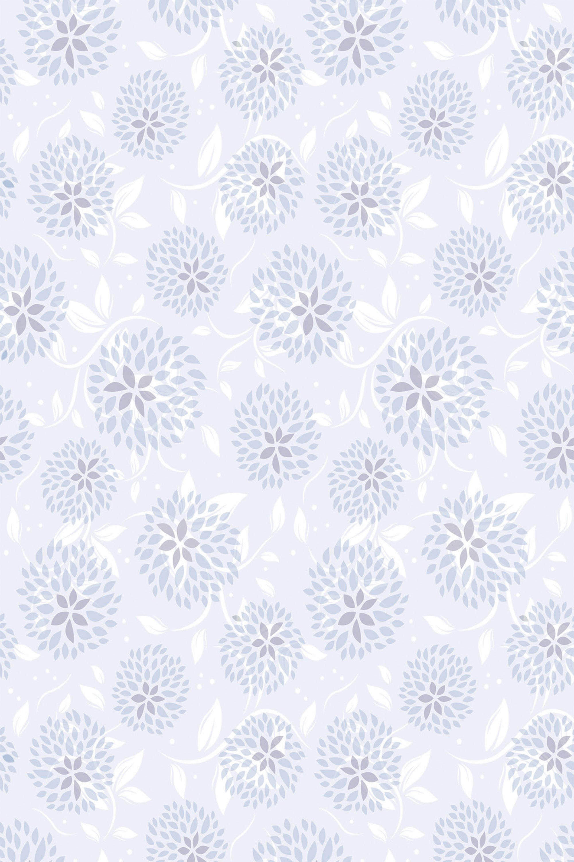 A repeating pattern of stylized purple and gray floral motifs on a pale background designed for peel and stick removable wallpaper.