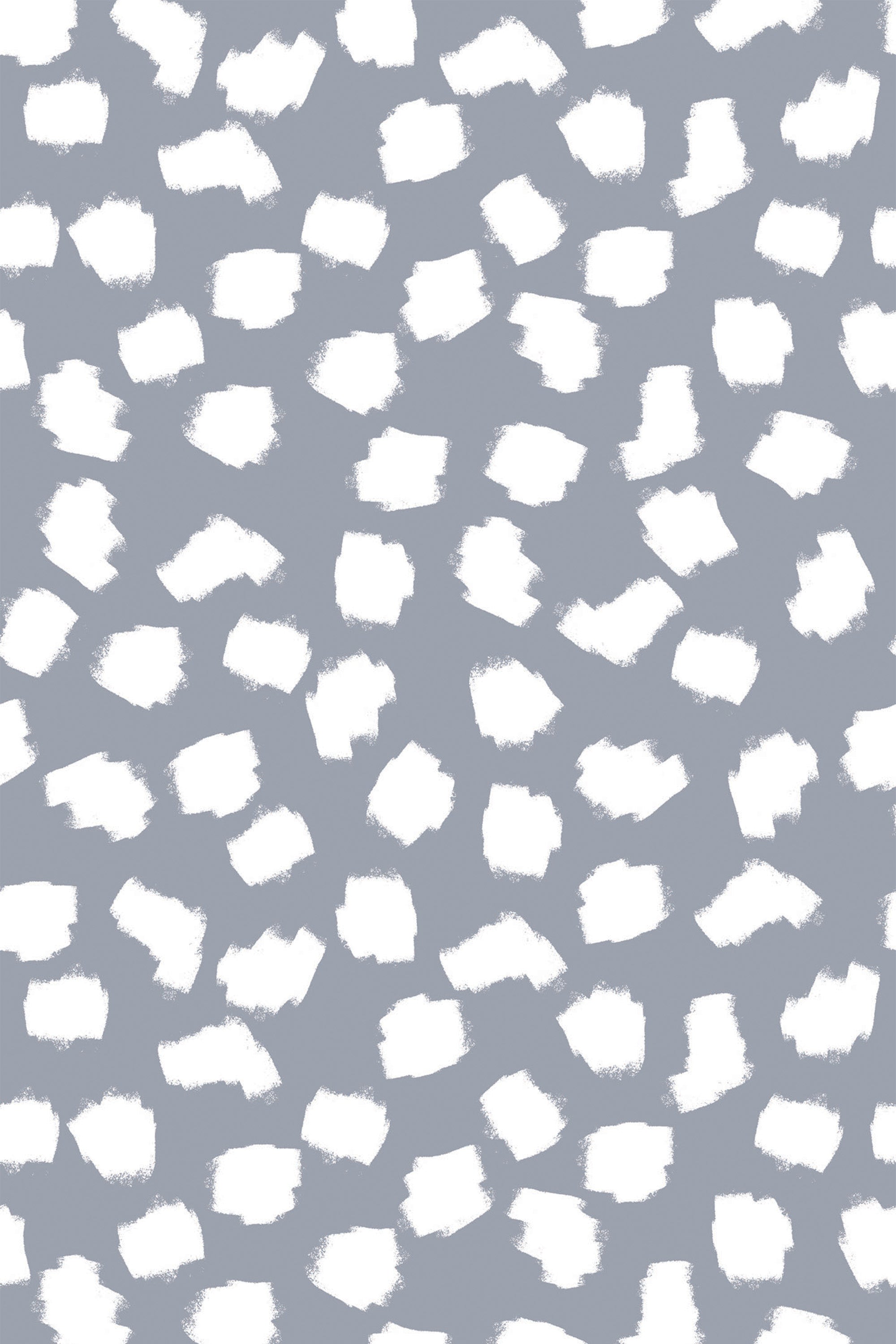 Gray background with irregular white brushstroke dots scattered evenly throughout, creating a playful and modern pattern. Peel and stick removable wallpaper.
