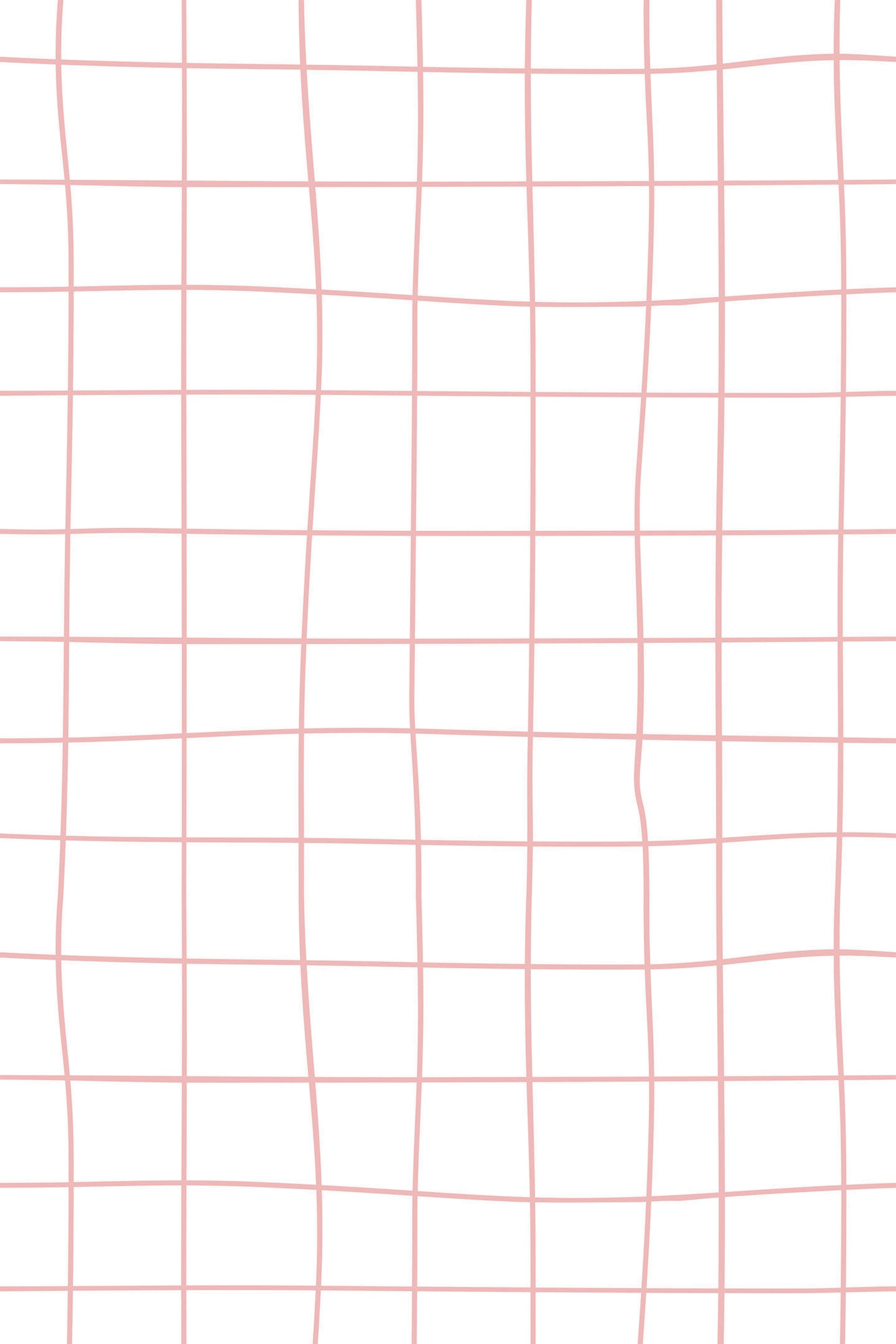 A simple design of a small red grid pattern on a white background with slightly uneven, hand-drawn lines. Peel and stick removable wallpaper.