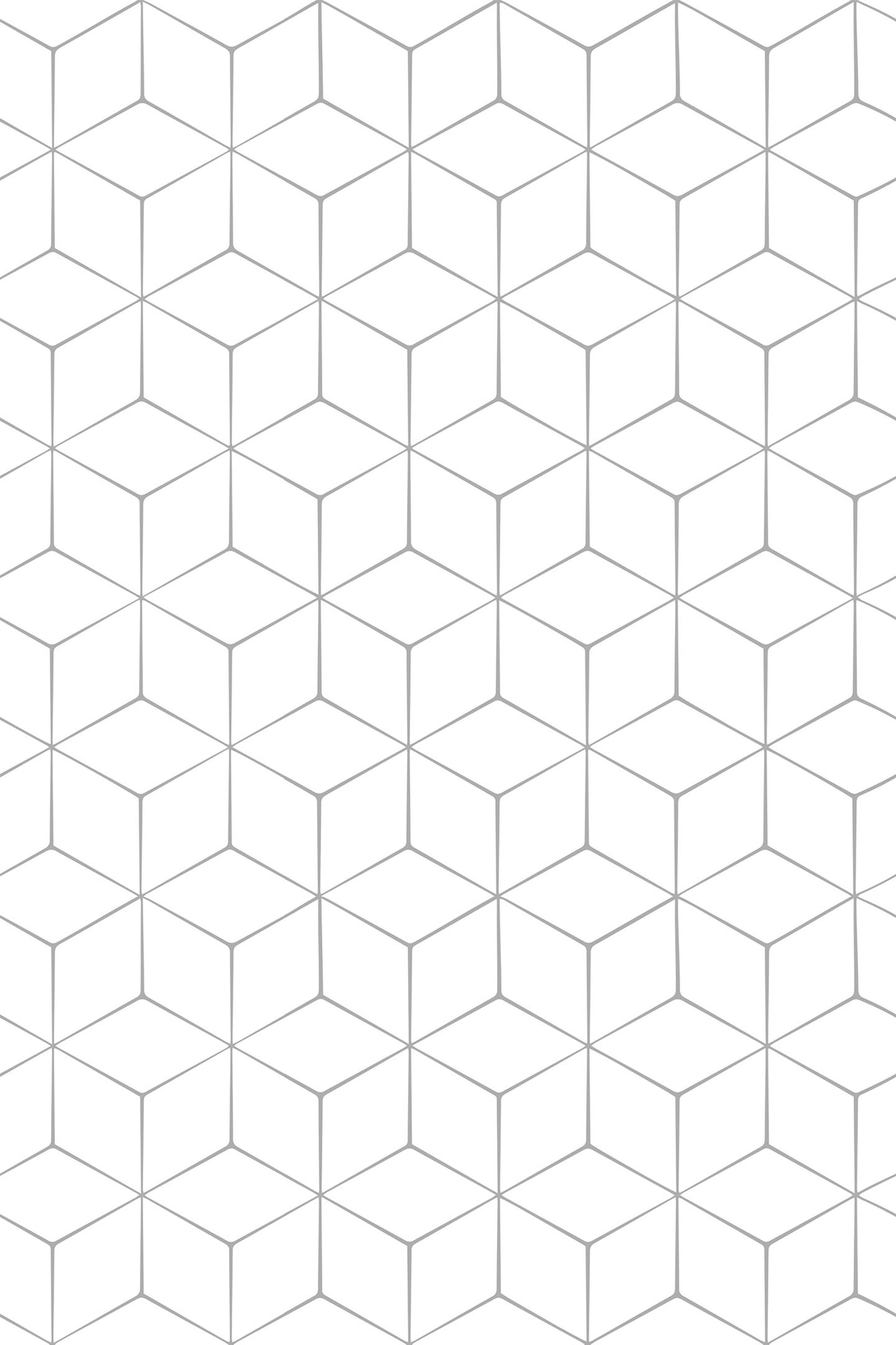 Black and white geometric wallpaper with a repeating 3D cube pattern. Peel and stick removable wallpaper.