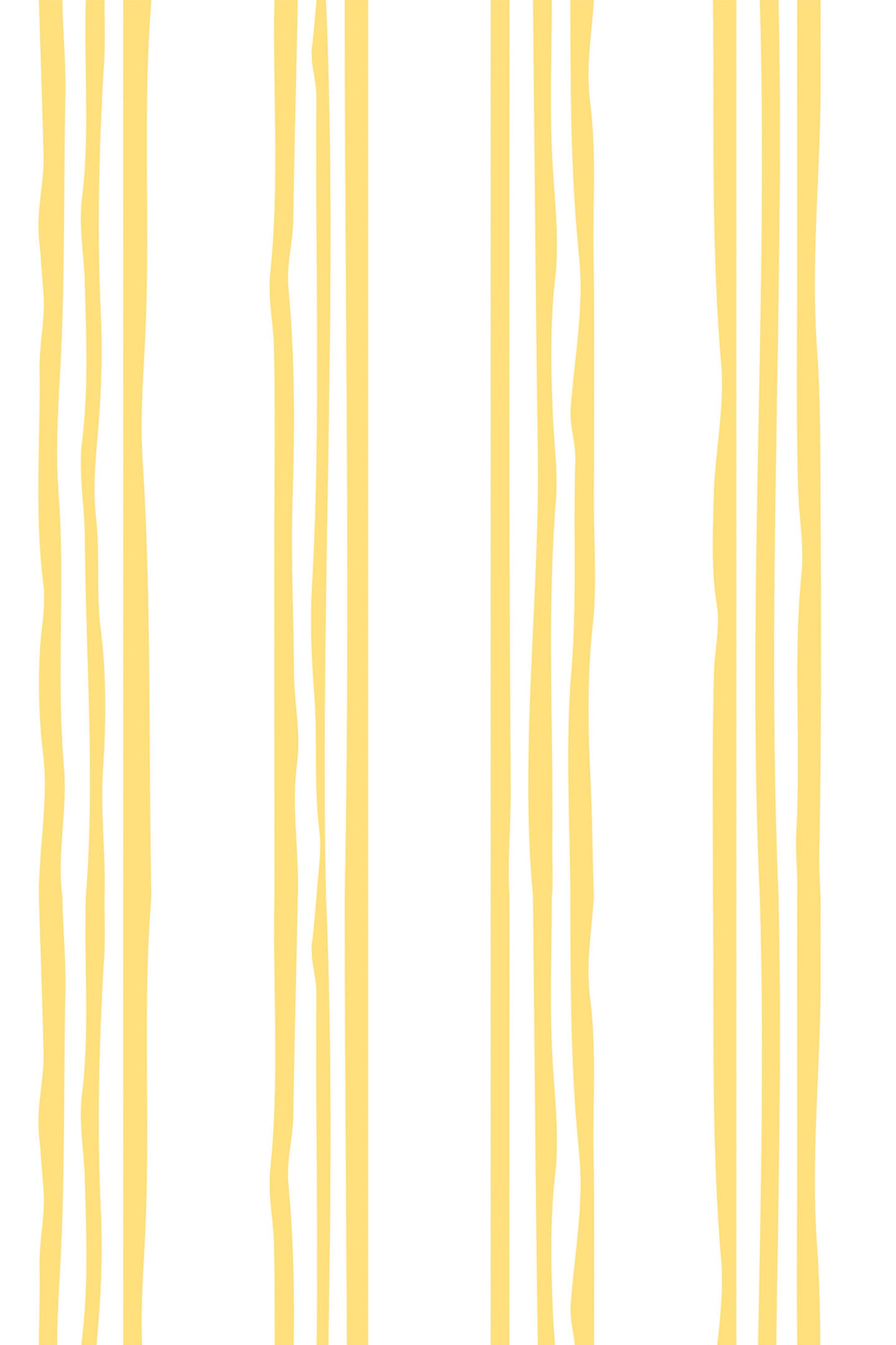 Yellow uneven vertical stripes on a white background, creating a simplistic and modern look. Peel and stick removable wallpaper.