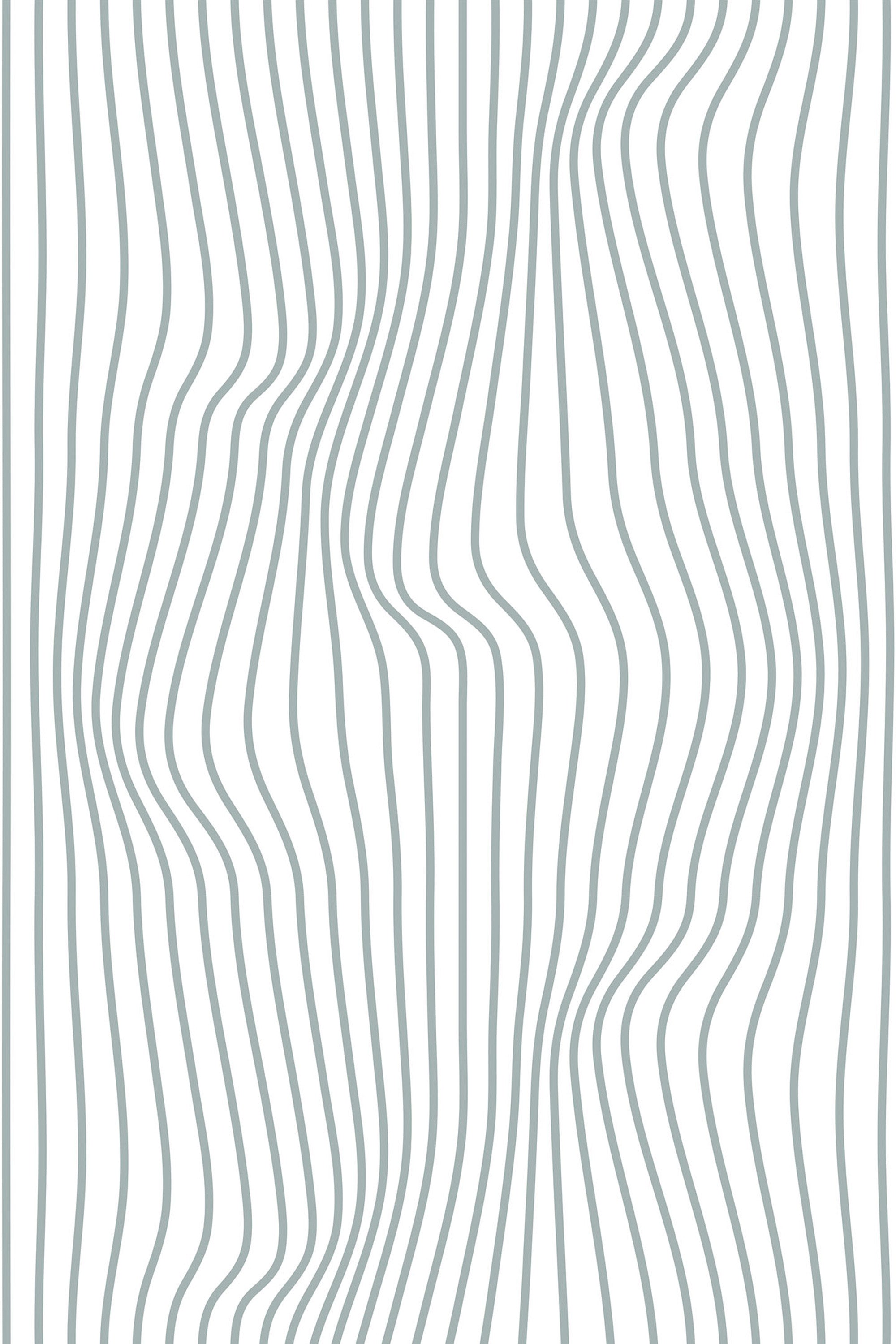 A repeating pattern of wavy, greenish-gray lines on a white background creating an optical illusion of movement and depth, peel and stick removable wallpaper.